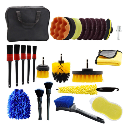 26 Pcs Kit di dettaglio auto interno ed esterno kit di attrezzi auto set di spazzole per la pulizia del trapano